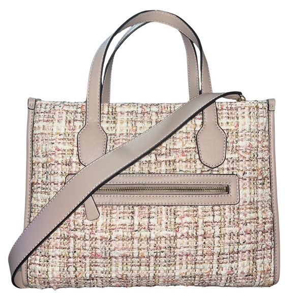 EUC GUESS Silvana Tweed Double Compartment Tote Ash Rose/Multi - Picture 13 of 16